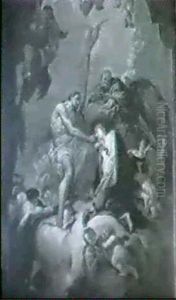 Die Kronung Mariens Durch Christus, Gottvater Und Die Taube Des Hl. Geistes - Umgeben Von Putti Auf Wolken