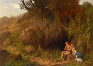 Romantische Szene Mit Hirtenpaar by Georg Kugler