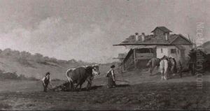 Bauren Bei Der Feldarbeit Vor Gehoft by Max Kuglmayr