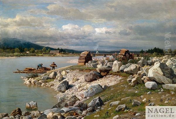 Weite Fluslandschaft Mit Flosern Beim Entladen - view 1