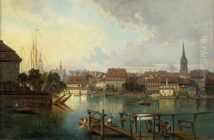 Neu Kolln Am Wasser - Panoramablick Auf Die Nordliche Spreeseite by Wilhelm Kuehling