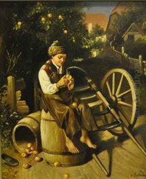 Boy Peeling An Apple - view 1
