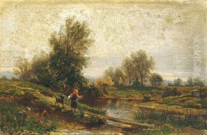 Bachlandschaft An Einem Sommertag, Kind Mit Ziege Am Ufer by Wilhelm Kuehling