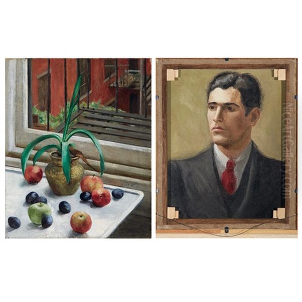Still Life With Potted Plant And Fruit - view 1