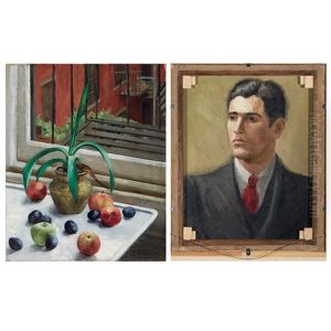 Still Life With Potted Plant And Fruit by Walt Kuhn