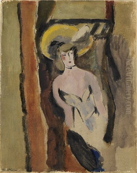 Woman In A White Dress With Yellow Hat - view 1