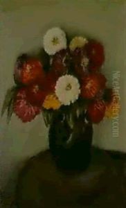 Zinnias In Black Crock by Walt Kuhn