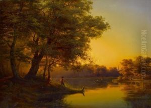Teichlandschaft Bei Abendstimmung by Johannes, Hans Beckmann