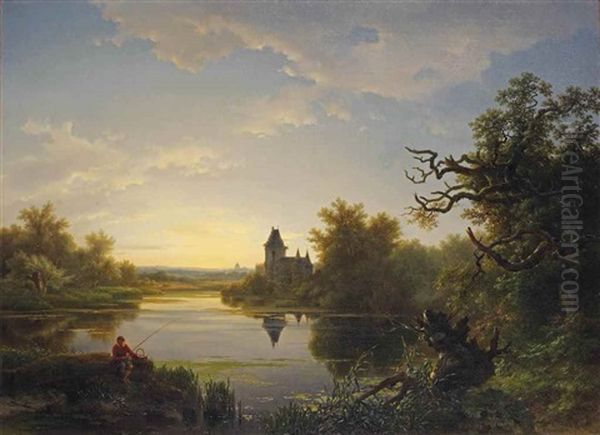Lonely Fisherman At Twilight - view 1