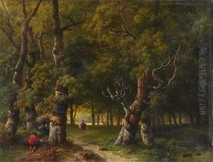 Waldlandschaft Mit Reisigsammlern by Pieter Lodewijk Kuhnen