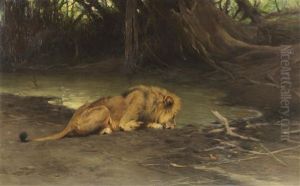Lowe An Der Tranke by Wilhelm Friedrich Kuhnert