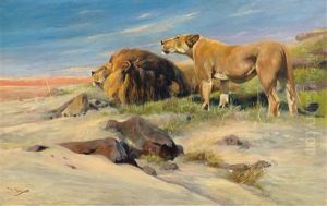 Pair Of Lions In The Steppe