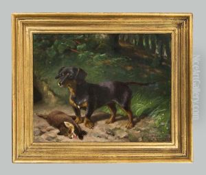 Dackel Mit Erlegtem Jungfuchs by Ludwig Beckmann