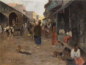 Strasenszene Auf Ceylon (sri Lanka) by Wilhelm Friedrich Kuhnert