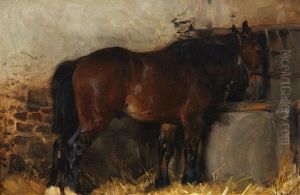 Horse Feeding From A Trough by Wilhelm Friedrich Kuhnert