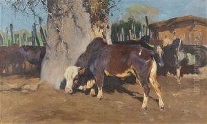 Zebuherde In Afrikanischer Landschaft by Wilhelm Friedrich Kuhnert