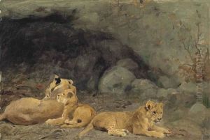 A Lioness And Her Cubs