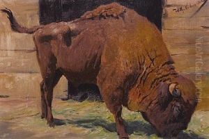 A Buffalo Outside A Barn by Wilhelm Friedrich Kuhnert
