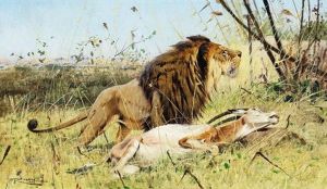 Lowe Mit Geschlagener Sabelantilope by Wilhelm Friedrich Kuhnert