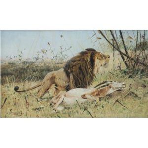 Lion And His Prey by Wilhelm Friedrich Kuhnert