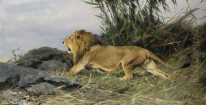Lowe Auf Der Flucht by Wilhelm Friedrich Kuhnert