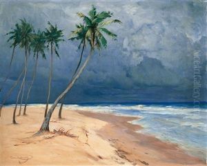 Tropischer Strand Mit Palmen Und Aufziehendem Gewitter Tropischer Strand Mit Palmen Und Aufziehendem Gewitter