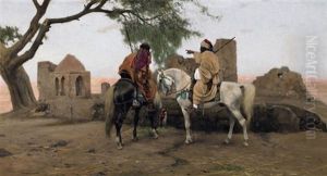 Arabische Spione Entdecken Die Spur Einer Karawane In Der Wuste by Wilhelm Friedrich Kuhnert