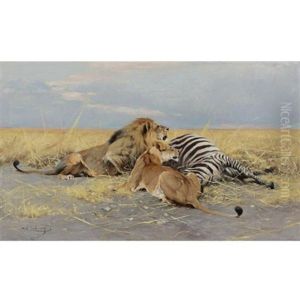 The Victim: Lions And Zebra by Wilhelm Friedrich Kuhnert