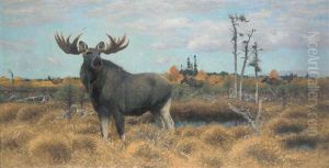 Elks In A Swedish Landscape by Wilhelm Friedrich Kuhnert