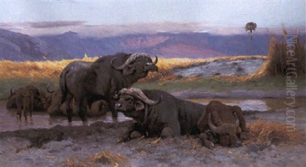 Buffalo Along The Riverbank - view 1
