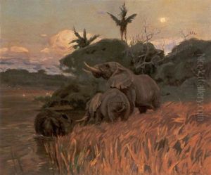 A Herd Of Elephants By Moonlight