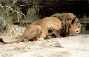 Lowe An Der Tranke by Wilhelm Friedrich Kuhnert