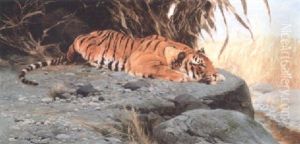 A Tigress Watching For Prey by Wilhelm Friedrich Kuhnert