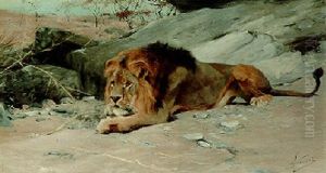 A Lion In Ambush by Wilhelm Friedrich Kuhnert