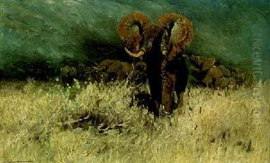 Elefantenbulle Und Herde by Wilhelm Friedrich Kuhnert