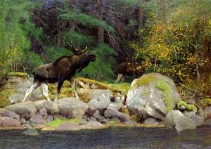 Am Waldbach (elche) (by The Forest Stream (elks)) by Wilhelm Friedrich Kuhnert