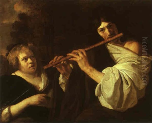 Shepherd Playing The Flute And A Woman Singing - view 1