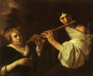 Shepherd Playing The Flute And A Woman Singing by Gysbert (Gerard) van der Kuil