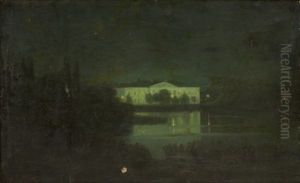 Lakeside Mansion In Moonlight by Arkhip Ivanovich Kuindzhi