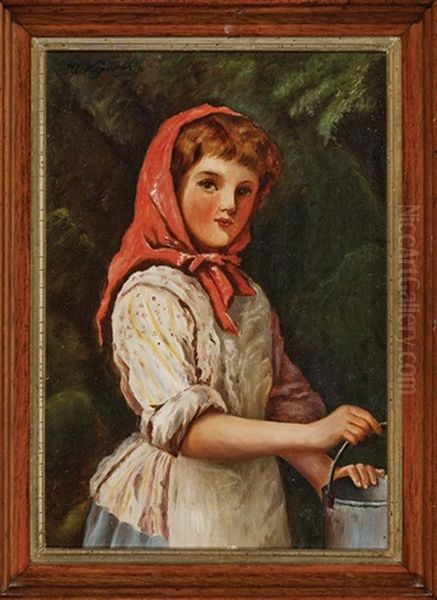 Young Russian Girl In Red Scarf Holding A Bucket - view 1