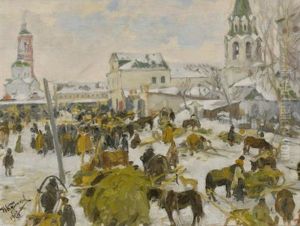 Murom City Square (+ Horse And Cart, Smllr; 2 Works) by Ivan Semionovich Kulikov
