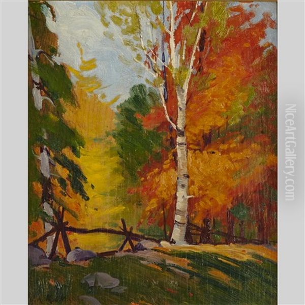 Autumn Landscape With Split Rail Fence - view 1