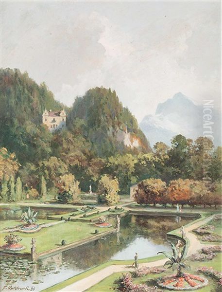 Der Hellbrunner Park Mit Dem Monatsschlossl, Im Hintergrund Der Untersberg - view 1