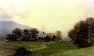 Abendstimmung Uber Salzburger Landschaft Mit Haus Am Waldrand