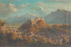 Panorama-ansicht Der Altstadt Salzburg Mit Festung, Dahinter Untersberg Und Hoher Goll