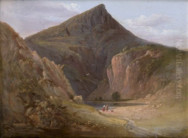 Berglandschaft Mit Wanderern Bei Einem See - view 1