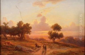 A Glowing Expansive Landscape With Travelers by Carl Robert Kummer