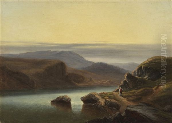 Schottische Landschaft Mit Fischer Am Ufer - view 1