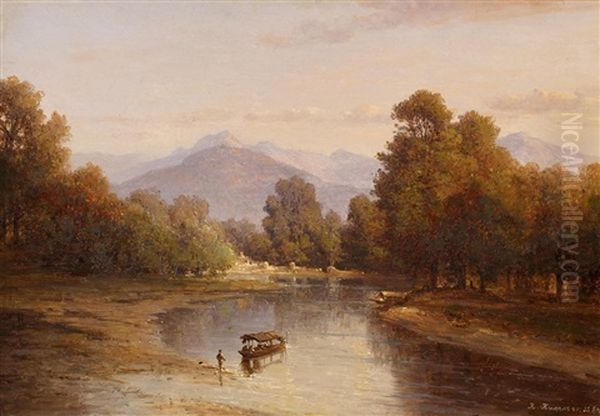 Flusslandschaft Mit Fahrboot - view 1