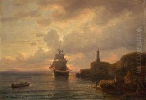 Kuste Mit Segelschiff Am Abend